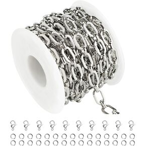 16.4 Feet Gold Stainless Steel Chains Bulk Cable Paperclip Necklace Chains Link Roll with Jump Rings Lobster Clasps Extender Chain for Jewelry Making