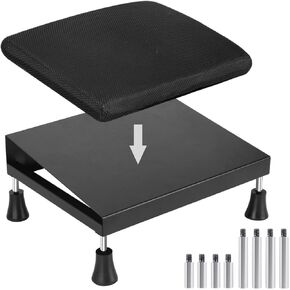 Mymyth Office Foot Rest for Under Desk at Work - Iron Adjustable Ergonomic Footrest Strong & Durable - 6 Heights Foot Stool with Memory Foam Cushion - Anti-Slip for Computer Gaming - Black