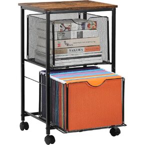 EasyPAG Mesh File Storage Drawer Cart 2 Pull Out File Drawers with 4 Swivel Casters Rolling Wheels Assemble Cube Organizer,Black