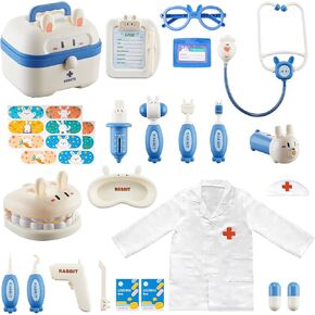 Doctor Kit for Toddlers 3-5 Kids Doctors Play Set 24 PCS Pretend Play Medical Kit with Stethoscope Toy and Dress Up Costume Dentist Play Set Doctor Toys for Girls Boys Aged 3 4 5 6 Role Playing