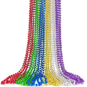 12 PCS Mardi Gras Beads Necklaces, Gold Bead Necklace, Metallic Plastic Beaded Necklace, 32" Parade Throws Set Party Accessories Party Favors for New Year Grad Christmas Baby Shower Birthday Pirate