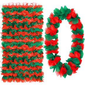 Christmas Leis Hawaiian Leis Red and Green Tropical Hawaiian Necklace Flower Christmas Lei Necklace for Christmas Party Favors Masquerade Beach Wedding Themed Carnival Supplies