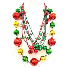7 Pcs Christmas Party Beads Necklaces Party Supplies Jingle Bell Jumbo Ball Beads Necklaces For Christmas Tree Party Decorations