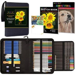 82 Pack Drawing Set Art Supplies,Drawing Supplies with 3-Color Sketch Book, Tutorial, Colored, Graphite, Charcoal, Watercolor&Metallic Pencil, Art Set For Girls Boys Kids Teen ages Beginner