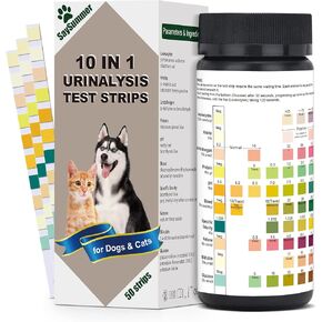 Urine Test Strips for Dogs Cats - 100 Counts Urinalysis Test Strips for Pets 10 in 1 Testing UTI Protein Glucose Blood Leukocytes pH Nitrite and More Dog Cat UTI Test Kit for Pets
