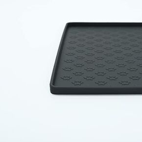 Silicone Dog Cat Food Mat, Waterproof Slip Resistant Raised Edge Pet Feeding Mats (M: 18.9" X 11.8", Black)