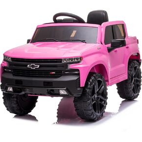 Kidzone 12V Battery Powered Licensed Chevrolet Silverado Trail Boss LT Kids Ride On Truck Car Electric Vehicle Jeep with Remote Control, MP3, LED Lights - Black