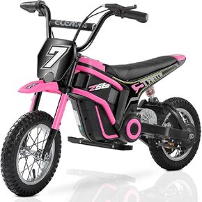 ELEMARA Electric Dirt Bike, 24V Ride on Toys for Big Kids, 350W Kids Motorcycle with Music & Bluetooth, 15.5 mph & 150lb Max, Twist-Grip Throttle & Hand-Operated Rear Brake, 12" Air-Filled Tires-Blue