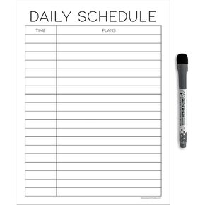 Dry Erase Daily Schedule Planner Sticker Decal by Glassboard Studio | Removable & Reusable | Magnetic Fine-Tip Marker Included (9 x 12 inches, White)