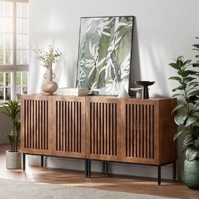 Buffet Cabinet with Storage,31.5" Farmhouse Console Table with Metal Base and Adjustable Shelf,Sideboard Coffee Bar Cabinet with 2 Doors for Kitchen,Dining Room,Living Room,Oak