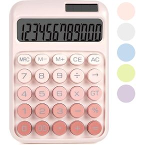 Mechanical Switch Calculator with Big Buttons, Calculators Desktop, 12 Digits, Solar Battery Power, Desk Calculator, Large LCD Display, Cute Pink Calculator for Teachers Students Basic Office