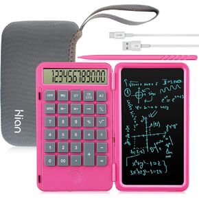 Hion Calculator,12-Digit Large Display Office Desk Calcultors with Erasable Writing Table,Rechargeable Hand held Multi-Function Mute Pocket Desktop Calculator for Basic Financial Home School (Pink)