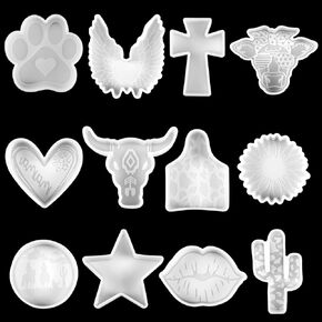Geyoga 12 Pcs Car Freshie Molds Silicone Freshie Mold for Aroma Beads and Baking DIY Soap Craft Oven Safe Handmade Freshies Mould Car Freshie Gift Supplies, 12 Shapes (Cute)