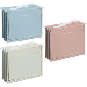 Y YOMA 6 Pack Rose Gold Hanging File Folders with Pocket Letter Size Decorative File Folder Cute Pretty Hanging Folder for Office Home School with 1/5-Cut Adjustable Tabs, Inner Storage Pockets