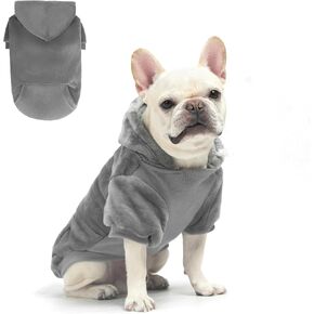 EXPAWLORER Flannel Basic Dog Hoodie - Warm Soft Dog Sweater with Leash Hole and Pocket, Dog Cold Weather Clothes, Dog Winter Coat, Fall Sweatshirt for Large Dogs Boys Girls, Grey XL