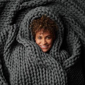 Bearaby Cotton Hand-Knit Weighted Blankets for Adults - Chunky Knit Blanket - Sustainable, Breathable, Organic, Cooling Weighted Blanket - Machine Washable (Moonstone Grey, 15 lbs)
