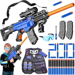 Toy Gun Automatic Sniper Rifle with Lanyard, Electric Realistic Toy Foam Blasters- 200 Darts, Tactical Vest Set, Scope and 2 Clips, Cool Toys for Kids Ages 8-12, Birthday Xmas Gifts for Boys Adults
