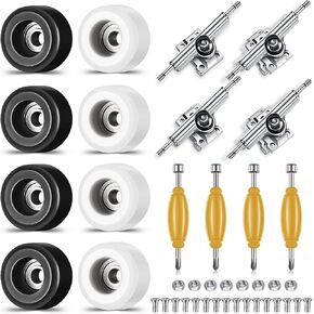 Zhehao 16 Pcs Standard Fingerboard Tool Set CNC Lathed Fingerboard Bearing Wheels Nut Driver Screwdriver for 34 mm Skateboard Trucks(Black and White)