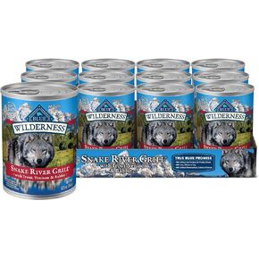 Blue Buffalo Wilderness Snake River Grill Natural High Protein Wet Food for Adult Dogs, Trout, Venison & Rabbit, 12.5-oz. Cans, 12 Count