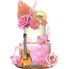 Guitar Cake Toppers Pink Music Note Flower Birthday Cake Decorations for Kid Girl Women Music Boho Theme Party Guitar Musician Rock Theme Party Supplies