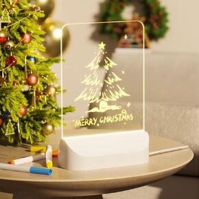 Acrylic Dry Erase Board with Light 4.7"*6.7" LED Night Light DIY Acrylic Dry Erase Board for Room Festival Gift Rewritable LED Drawing Board with 7 Color Pens