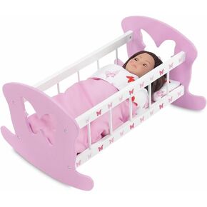 Emily Rose Doll Baby Doll Cradle Wooden Furniture & Accessories 18-Inch Furniture Pink/White Rocking Cradle Crib with 3-PC Reversible Bedding - Compatible with American Girl Dolls -