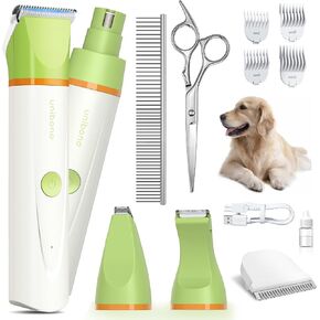 Dog Grooming Kit with Paw Trimmer, All-in-One Low Noise Electric Rechargeable Cordless Small Quiet Pet Clippers Foot Dog Hair Shaver with Stainless Steel Scissors and Comb for Dogs Cats at Home