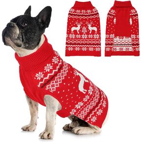 Dog Christmas Sweater for Cold Weather, Soft and Warm Dog Winter Sweater Turtleneck Pullover Knitted Christmas Tree Reindeers Snowflakes Pattern Puppy Sweaters for Small and Medium Dogs, Red L