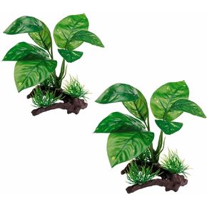 Reptile Artificial Plants, Terrarium Plants Decorations Supplies, Aquarium Fish Tank Plant, Amphibian Habitat Hideout Tank Accessories (M Set-2pcs/D)