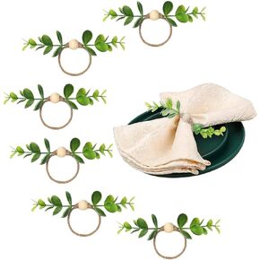 Napkin Rings Set of 12, Farmhouse Napkin Rings Eucalyptus Napkin Rings Rustic Wood Spring Greenery Leaf Napkin Rings for Table Decorative Wedding Christmas Easter Thanksgiving Holiday
