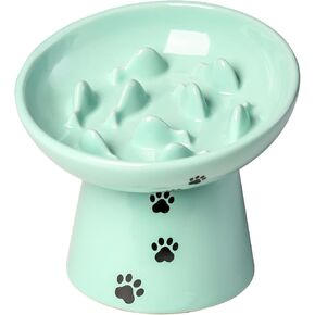 Y YHY Cat Slow Feeder, 6 Inches Cat Food Bowl Elevated Dog Slow Feeder Bowl Ceramic Cat Bowl Anti Vomiting for Dry and Wet Food, White