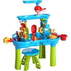 Lucky Doug Kids Sand Water Table for Toddlers, 3-Tier Sand and Water Play Table Toys for Toddlers Kids, Kids Beach Toys Play Table Outdoor Toys