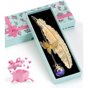 Bookmarks Christmas Stocking Stuffer for Women, Teacher Gifts Cute Metal Feather Bookmark Butterfly Unique Birthday Holiday Reading Gifts for Mom Wife Daughter Teen Girls Book Lovers Reader Coworker