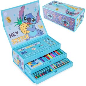 Disney Stitch Colouring Pencils for Kids Colouring Pens Crayons Art Supplies in Art Box Kids Colouring Sets 30 Plus Pieces Travel Case Stitch Gifts for Kids