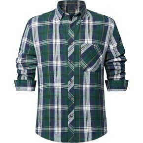Plaid Mens Flannel Shirts Long Sleeve Dress Shirts for Men Casual Button Down Big and Tall Button Up Shirt