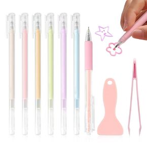 Quick Dry Glue Pen Set with 6PCS Glue Pen, Tweezers, PaperCutter Pen and Scraper, Precisely Apply for Crafting, Scrapbooking, Card Making, School Craft Supplies, Handmade Stationeries.