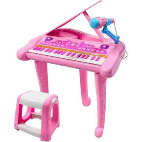 Dollox Keyboard Piano for Kids, 37 Keys Toddler Piano Toys Kid Musical Instruments Electric Piano Keyboard Baby Pianos for Beginners Mini Music Toy with Stool, Birthday Gift for Age 3 4 5 6, Pink
