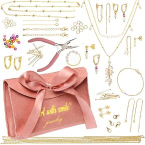Jewelry Making Kit for Adults & Teens - Girls' DIY Bracelet Making Kit, Friendship Bracelet Kit w/Beads, Chains, Tools with 14K Gold & Silver-Plated Accessories for Necklaces & Earrings (Gold)