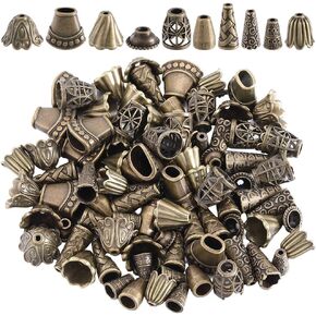 100Pcs 10 Styles Flower Bead Caps Cone Bead Caps Tibetan Style Antique Bronze Spacers Flowers Tassel End Caps Supplies for Jewelry Making Women DIY Crafting Findings Earrings Accessories