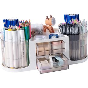 Meikuler White Desk Organizer with Drawer, Desk Organizers and Accessories with Pencil Holder and Storage Box Caddy for Office, Home, Art Supplies (Style 01)