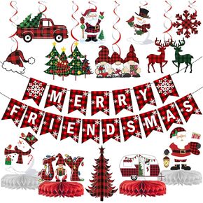 Buffalo Plaid Christmas Decorations Merry Friendsmas Banner Christmas Banner Merry Friendsmas Decorations for Christmas Buffalo Plaid Decorations Christmas Party Decorations