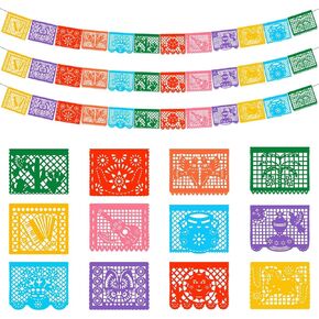 6 Packs Mexican Banners 132 Ft(22ft x 6) Papel Picado Banner, Large Plastic Mexican Fiesta Banners Cinco de Mayo Party Fiesta Decorations Mexican Themed Birthday Party Supplies 12 Patterns with String