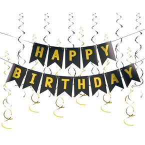 Rainbow Happy Birthday Banner, Birthday Decorations with Metallic Hanging Swirl, Birthday Sign for Backdrop Party Decor, Bunting Banner for Men Women, Birthday Supplies for Boys Girls