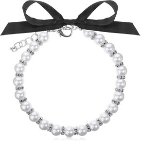 Dog Cat Pearl Necklace Adjustable Pet Necklace Fancy Cat Wedding Collar Jewelry with Bling Accessories and Ribbon Bow Pet Puppy Accessories for Chihuahua Yorkie Girl Clothes Costume Outfits (S, White)