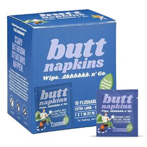 Butt Napkins - Hunting, Water-Based Flushable Wipes, 30 Individually Wrapped, For On-The-Go & Travel, Unscented & Hypoallergenic, Adult Sized (30 Count)