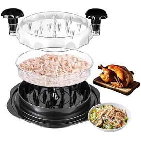 Chicken Shredder - 3 Layers Chicken Breast Shredder Tool Twist with Transparent Lid - BPA Free Plastic Rotating Meat Shredder with Brush and Tong for Pork/Beef/Chicken - Dishwasher Safe
