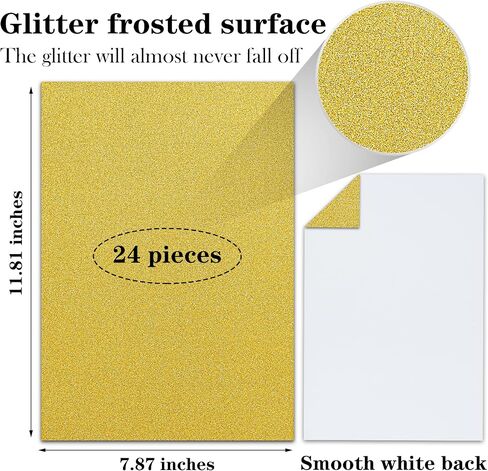 24 Sheets Gold Glitter Cardstock Paper, A4 Premium Sparkly Paper for Scrapbook, DIY Projects, Party Decoration, Gift Box Wrapping 250GSM/92lb in Saudi Arabia