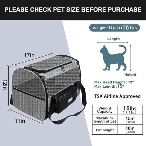 Goodio Pet Carrier TSA Airline Approved,Foldable Soft-Sided Pet Travel Carrier for Cats and Dogs Under 16 Pounds, Cat Carrier with Honeycomb HRD Bottom, Adequate Ventilation,5 Mesh Windows in Saudi Arabia