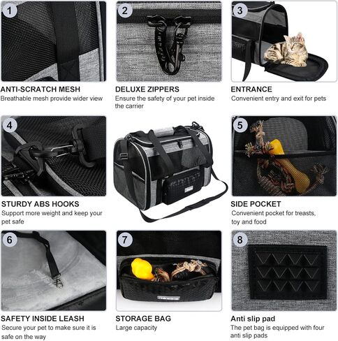 Goodio Pet Carrier TSA Airline Approved,Foldable Soft-Sided Pet Travel Carrier for Cats and Dogs Under 16 Pounds, Cat Carrier with Honeycomb HRD Bottom, Adequate Ventilation,5 Mesh Windows in Saudi Arabia