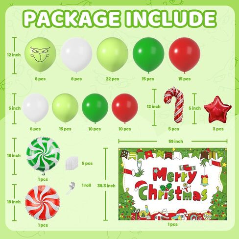 Christmas Balloons Arch Kit with Merry Christmas Backdrop for Xmas Baby Shower Birthday Party Decorations Christmas Balloon Garland Different Sizes with Candy Cane/Red Green Windmill/Red Star Balloons in Saudi Arabia